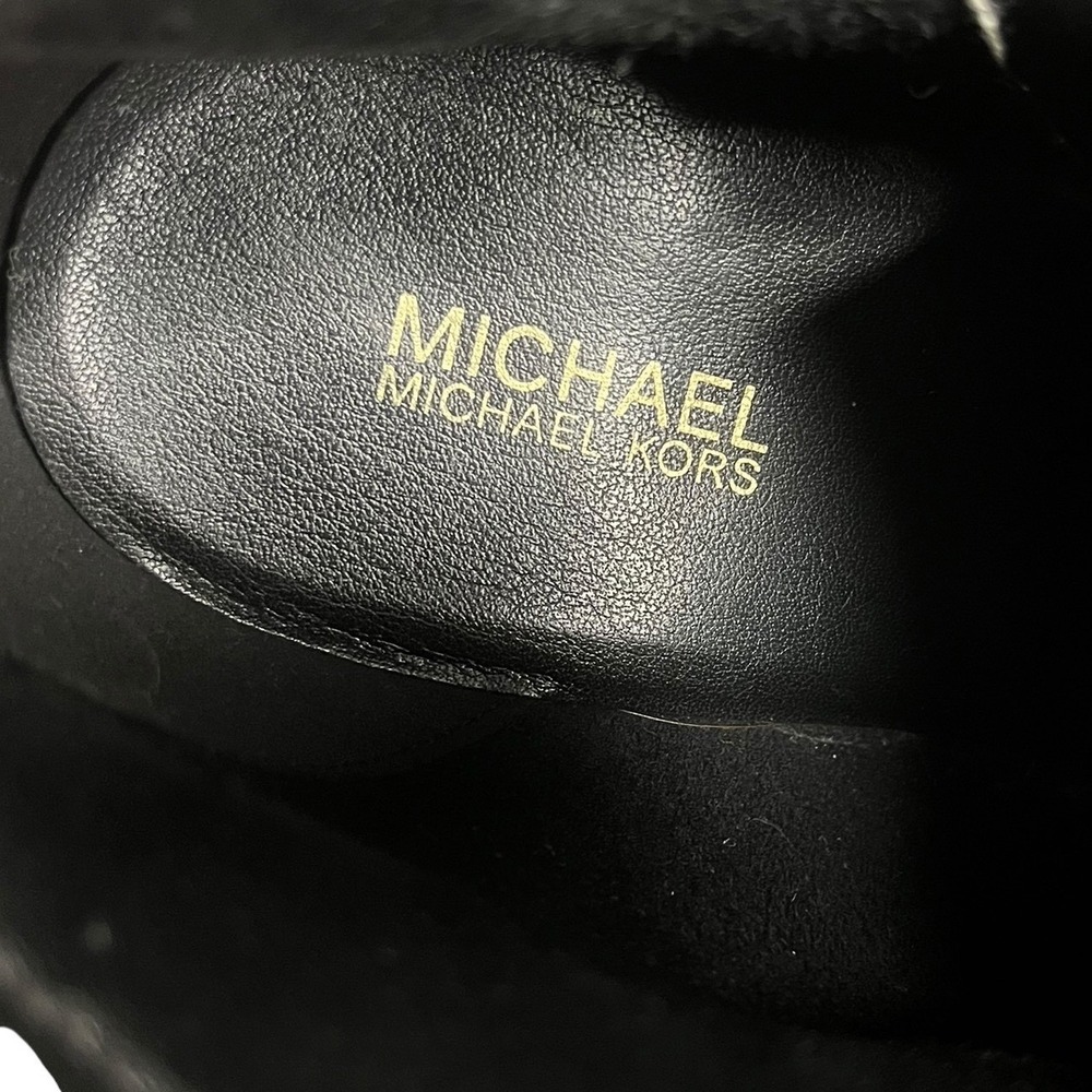 Michael Kors Clara Black Leather Wedge Ankle Boots Booties Gold Zipper Women's 8 - Picture 9 of 9
